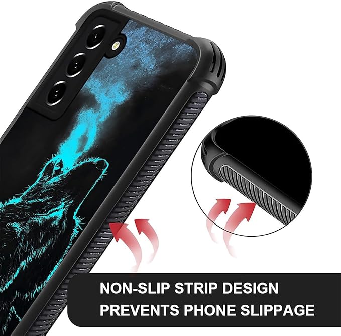 for Samsung Galaxy S21 Case, Blue Breathing Wolf Pattern Graphic Design Girl Boy Soft Silicone Hard Acrylic Shock Protection for Samsung Galaxy S21