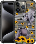 for iPhone 16 Pro Max Case, Cute Little Elephant Sunflower White Line Art Pattern Graphic Design Girl Boy Soft Silicone Hard Acrylic Shock Protection for iPhone 16 Pro Max