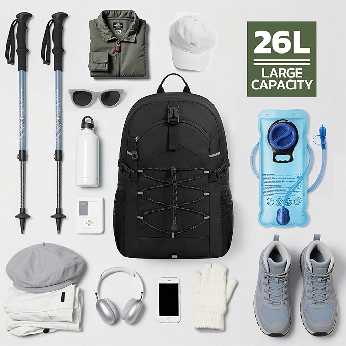 TILYMOL Hydration Hiking Backpack with 2L Water Bladder - Lightweight Waterproof Outdoor Camping Backpack/Water Backpack, Hiking Daypack with Hydration System for Hiking, Travel, Running, Biking