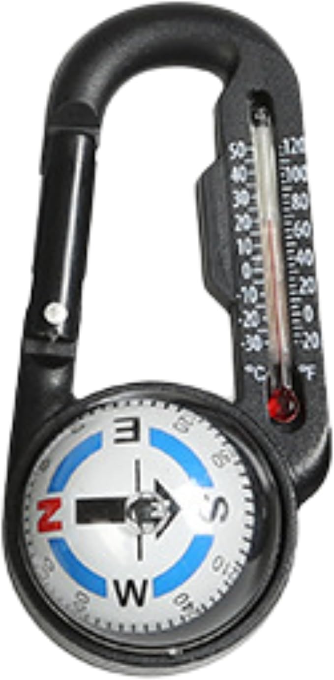 Trekker's Compass Crew Carabiner Compass with Thermometer, 4 x 3.5 inches, Black, Handheld Navigation Tool