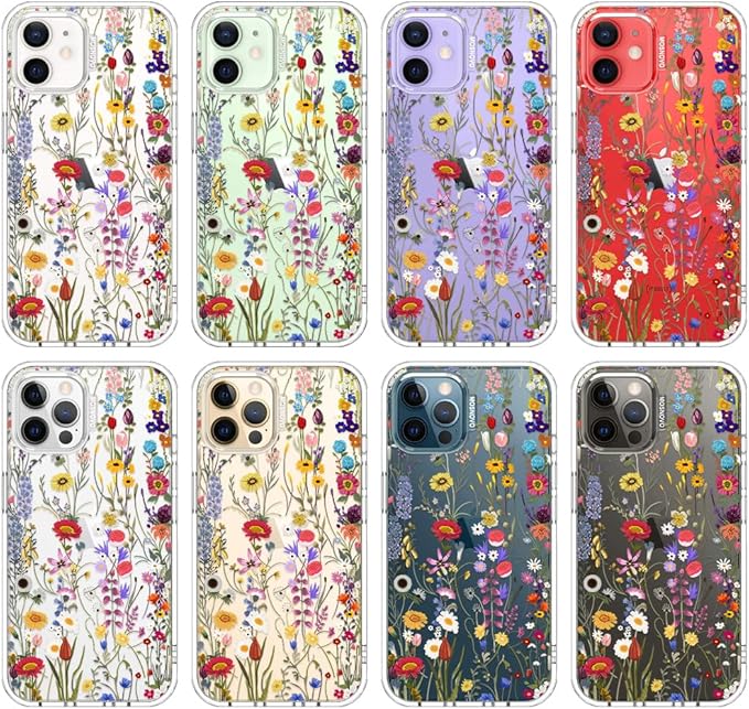 MOSNOVO Case for iPhone 12 & iPhone 12 Pro, [Buffertech 6.6ft Military-Grade Drop Protection] [Anti Peel Off Tech] Clear TPU Bumper Phone Case Cover Design - Wildflower Meadow