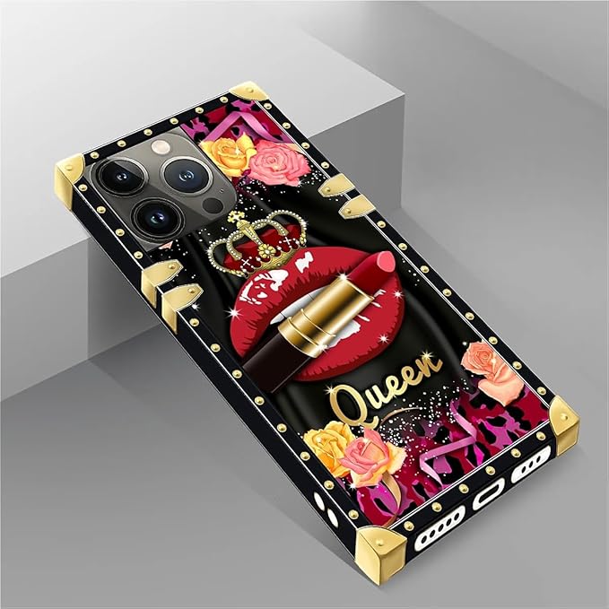 Compatible with iPhone 14 Pro Case, Queen Lip Crown Leopard Print Luxury Golden Decoration for Girl Women Soft TPU Shockproof Protective Hard PC Back for iPhone 14 Pro