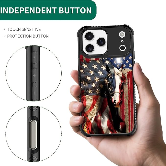 for iPhone 17 Pro Max Case,for MagSafe Graphic Design for Girl Boy Soft Silicone Hard Acrylic Shock Protection Designed for iPhone 17 Pro Max Red American Flag Horse Cross Pattern