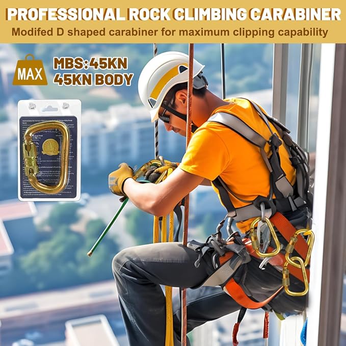 DEKABR Carabiner Heavy Duty, 45KN Twist Lock Steel Auto Locking Climbing Carabiner for Rock and Tree Climbing, Camping, Rappelling, Rescue and Mountaineering – ANAB Certified, Large, Gold