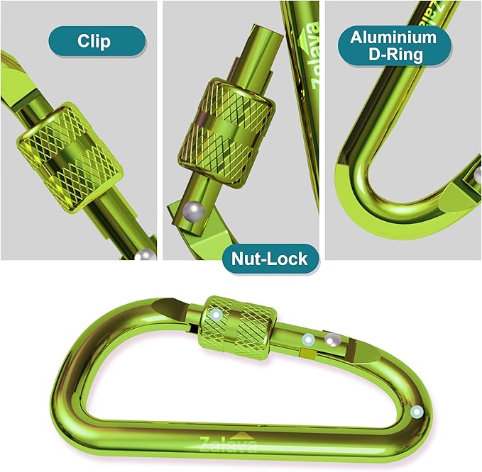 6PCS Carabiner Keychain, 2 inch Aluminum D-Clip Caribeener with Hook