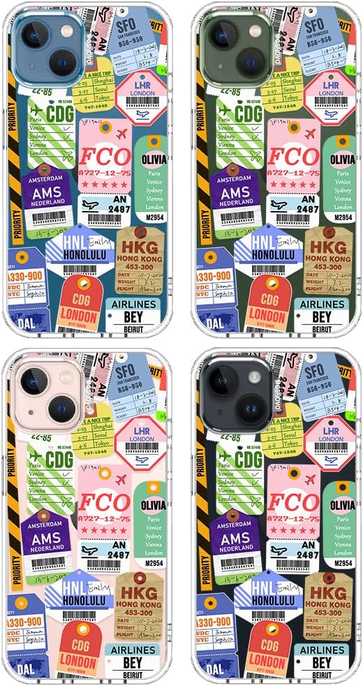 MOSNOVO for iPhone 13/14 Case | Military Grade 6.6ft Drop Tested | Clear with Air Ticket Labels Design
