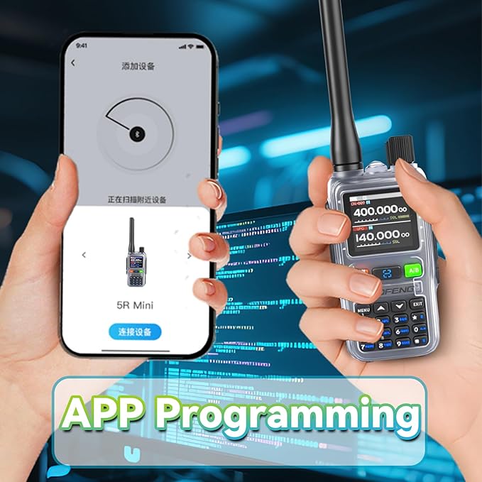 BAOFENG UV5RMINI Two Way Radio NOAA Weather Radio Dual PTT 999CH Survival APP Programming Copy Frequency Ham Radio (Hyaline)