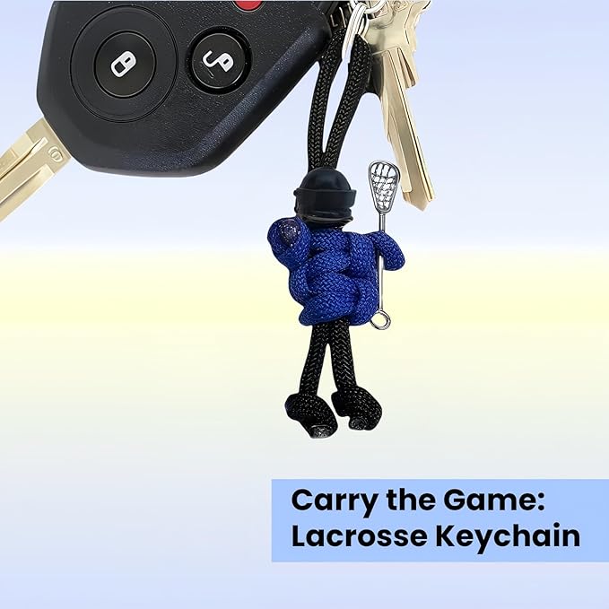 Lacrosse Keychain with Stick | Paracord Buddy Backpack Charm | Sports Zipper Pull & Ornament | Gift for Lacrosse Player