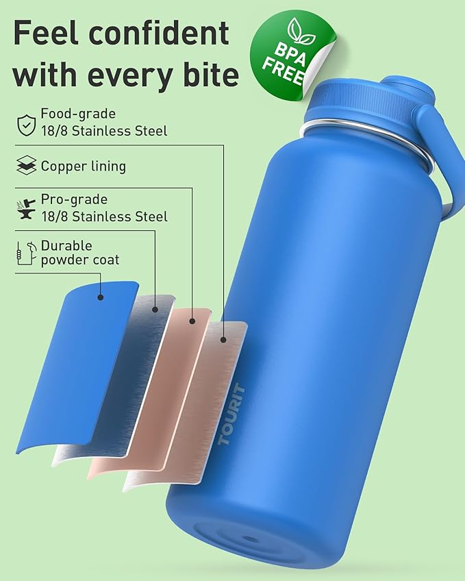 TOURIT 24 oz Insulated Water Bottle, Stainless Steel Sports Water Bottles With Top Handle, Double-Wall Travel Thermal Water Flask, BPA Free Leakproof Water Bottle for Sports and Travel,Blue Voilet