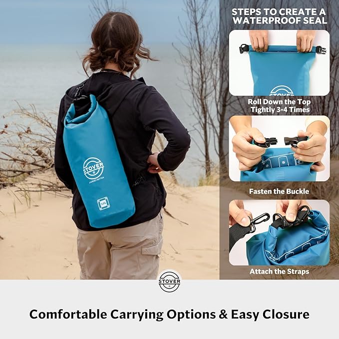 STOVER 5/10/25/30/40/55L Waterproof Dry Bag- Roll-Top Backpack w/Phone Case- Kayaking, Hiking, Camping, Boating- Men/Women