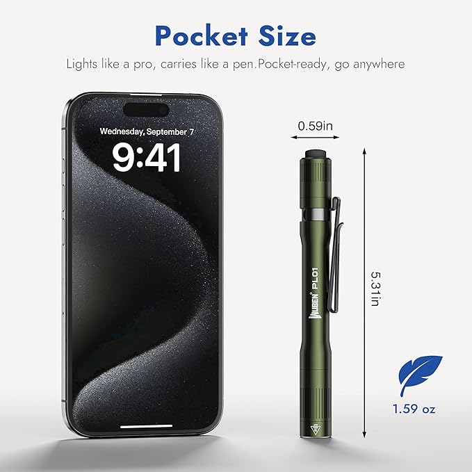 WUBEN PL01 Pen Light, 650 Lumens Pocket EDC Flashlight Rechargeable, Bright LED Pen Flashlight, IP68 Handheld Flash Lights, Compatible 2 AAA Battery for Home, Outdoor, Emergencies, Inspection