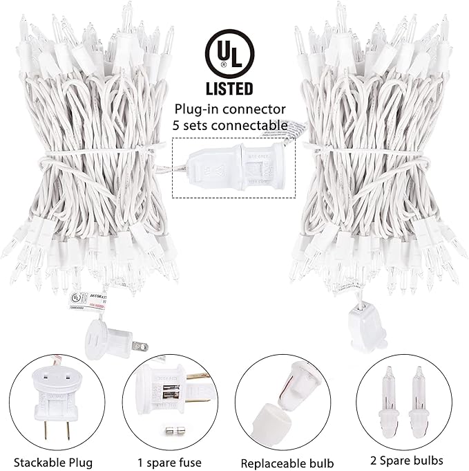 2 Pack 50 Count Christmas String Lights Clear Warm White Mini Lights Plug Powered Waterproof for Indoor and Outdoor Use, 12 Feet for Christmas Tree Party, Wedding Holiday Patio Xmas Decorations