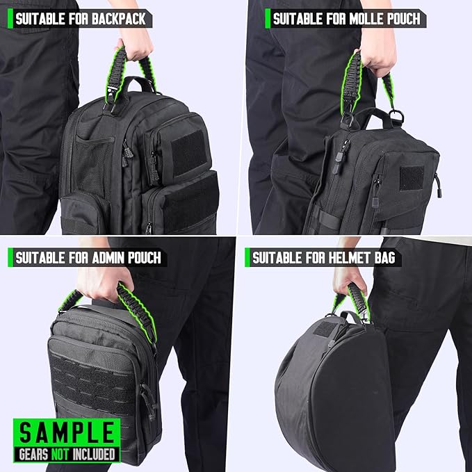 Tactical Paracord Handle，9-core Weaving Paracord Strap for Bag Strap Replacement，Molle Attachment with Metal/Plastic Clips for Backpack Sling Bags Water Bottle Holder