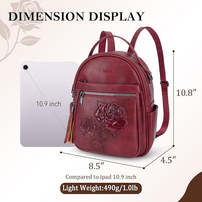 Mini Backpack Purse for Women,Embossed Vegan Leather Small Backpack Fashion Backpacks Daypacks Shoulder Handbag (Red)
