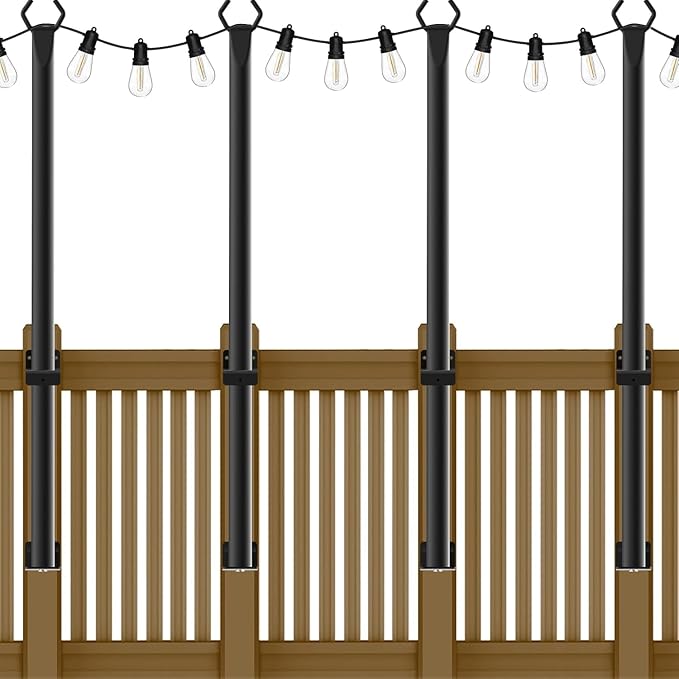 NUERPO 4 Pack String Light Poles,5Ft Metal Poles for Outdoor String Lights,Outdoor Light Poles with Post,Poles/Stand for Outside,Patio,Deck,Backyard,Garden Wedding,Party