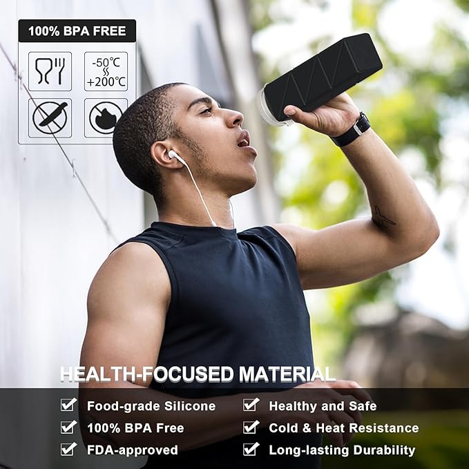 BEAUTAIL Collapsible Water Bottles 20.6oz, Silicone Foldable Portable Travel Water Bottle, BPA-Free, Leakproof Reusable for Traveling Camping Hiking Cycling Yoga Sports Outdoor, 1 Pack (Black)