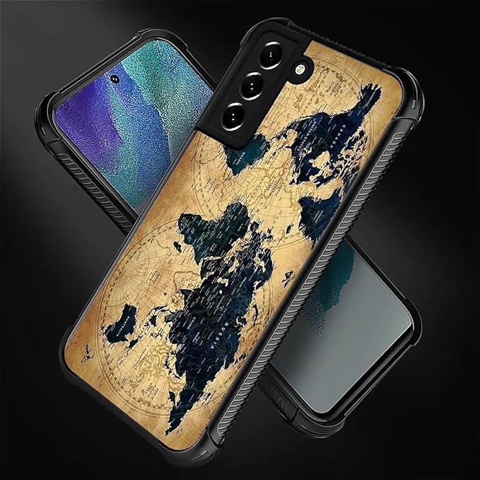 for Samsung Galaxy S22 Case, Brown World Map Pattern Graphic Design Girl Boy Soft Silicone Hard Acrylic Shock Protection for Samsung Galaxy S22