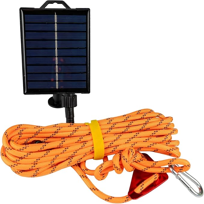 Solar Luminous Paracord Rope, 23ft Solar-Powered Orange Glow Rope with Remote, 8 Lighting Modes + Timer, 500 mAh Battery, IP66 Waterproof for Outdoor Camping