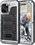Mitywah Waterproof Case for iPhone 16 Pro, Shockproof Heavy Duty Case with Built-in Screen Protector, Underwater Full Body Protective Metal Case 6.3 inch, Silver