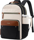 LOVEVOOK Laptop Backpack for Women, 15.6" Work Backpack Purse, Travel Personal Item Bag, Carry On Business Computer Bag, Casual Daypack for Office, School, or Gift, Cream Chestnut Brown