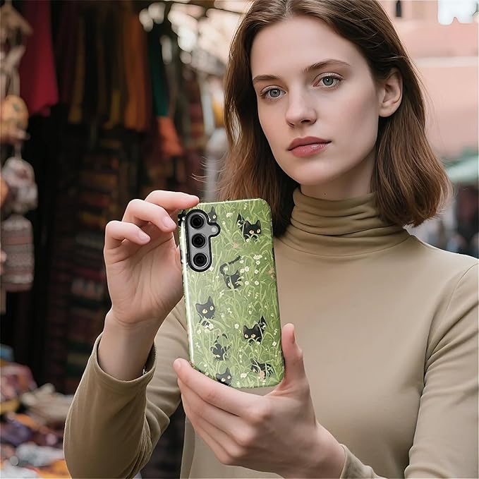 for Samsung Galaxy S24 Case,HL2 Grass Cat Hybrid 2 Layer Hard Shell Silicone Protective Pattern Design Case
