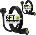Vockjour 6 FT 2 Pack Black Low Profile Flat Plug 14 Gauge Heavy Duty Extension Cord, 14AWG 3-Wire Grounded Appliance Extension Cord, 15A/125V/1875W SJTW ETL Listed Power Cord