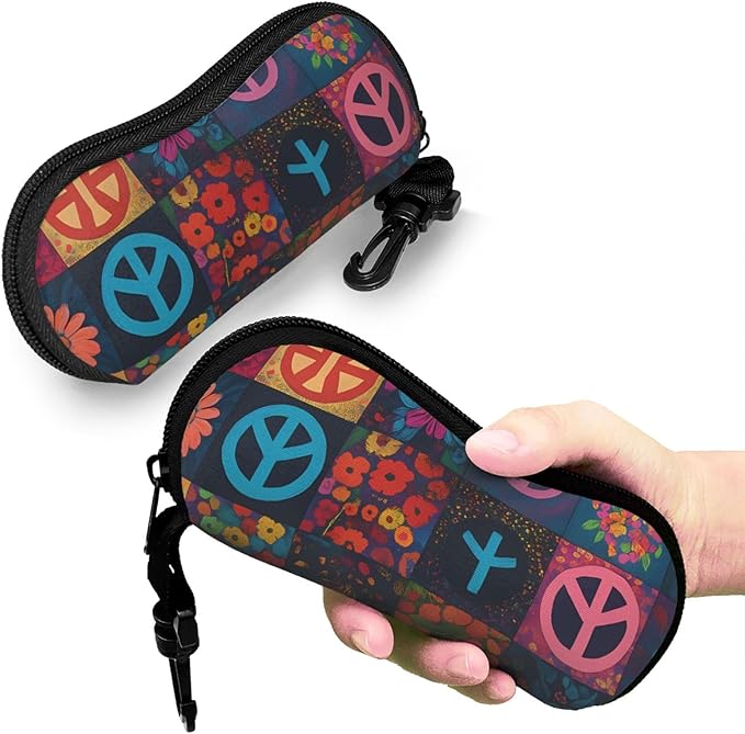 Watercolor Orca Whale Glasses Case Neoprene Portable Zipper Eyeglass Bag With Hook