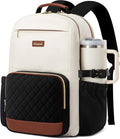 LOVEVOOK Laptop Backpack for Women with Pouch Pocket for Large Capacity Cup,15.6 Inch Teacher Nurse College Work Travel Backpack Purse,Waterproof Laptop Computer Bags,Beige-Black-Brown+Diamond-shaped
