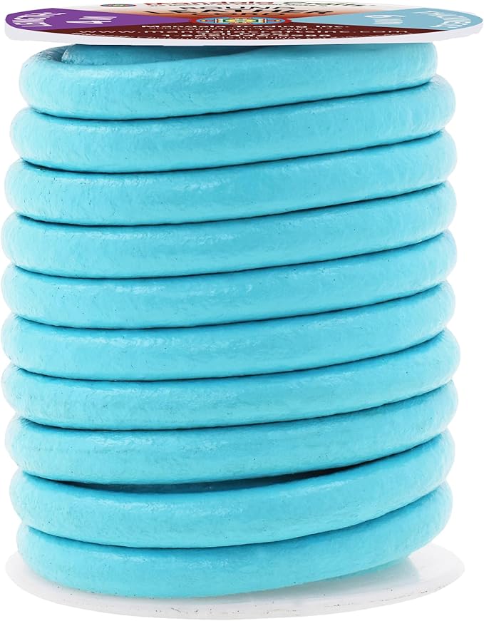 Mandala Crafts Round Genuine Turquoise Leather Cord for Jewelry Making – 6mm Cowhide Leather Rope String Lace for Kumihimo – 4.4 Yards Cowhide Craft Cording Spool