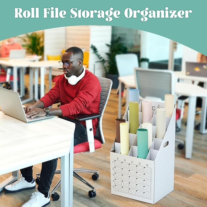 Menkxi 2 Pack 25 Slot Roll File Holder Vertical Blueprint Storage Organizer Corrugated Cardboard Roll File Cabinet Box with Labeling Grid for Office School Poster Map Gift Wrap Architectural Home