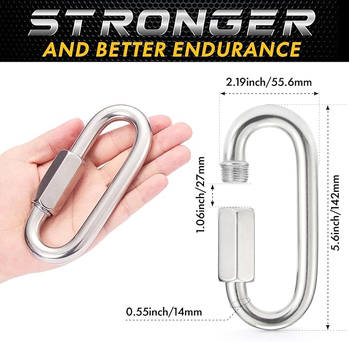 sprookber Stainless Steel Chain Quick Links - 304 Stainless Stee Chain Connector, Screw Carabiner, Chain Hooks, Set of 6