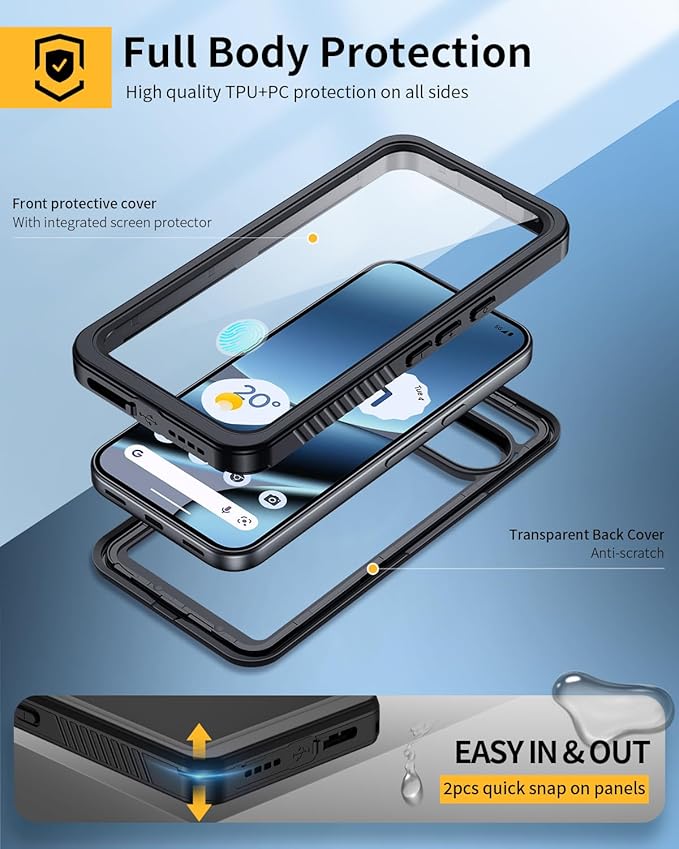 Lanhiem Pixel 10 Pro Case, IP68 Waterproof Dustproof Case with Built-in Screen Protector, Rugged Full Body Shockproof Protective Clear Cover for Google Pixel 10 Pro 6.3 Inch, Black