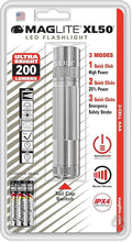 MagLite XL50 LED Flashlight, Compact and Powerful with Multi-Mode Functionality, Water-Resistant, 3-Cell AAA Battery-Powered – Silver