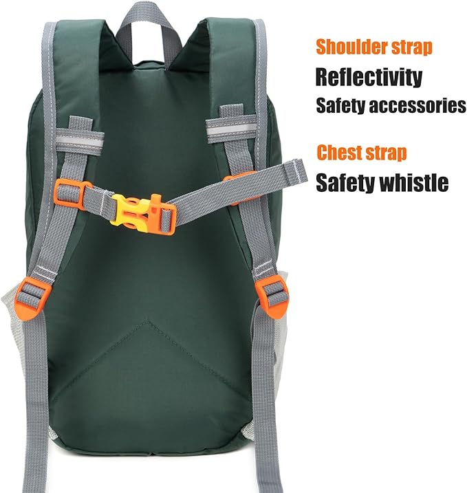 IVYGREEN Little Kids Hiking Backpack for Boys or Girls, Small Daypack for Camping or Travel (Green, Medium)