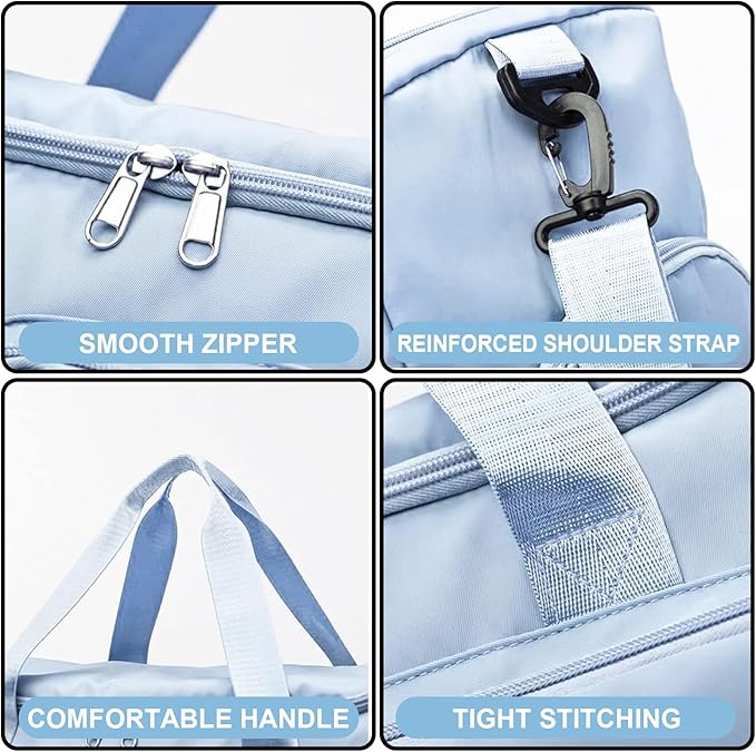Suruid Gym Bag for Women Men, Travel Duffle Bag Large Capacity Carry On Weekender Bag With Shoe Compartment Gym Tote Dry Wet Separation Duffel Bag with Makeup Bag, Blue