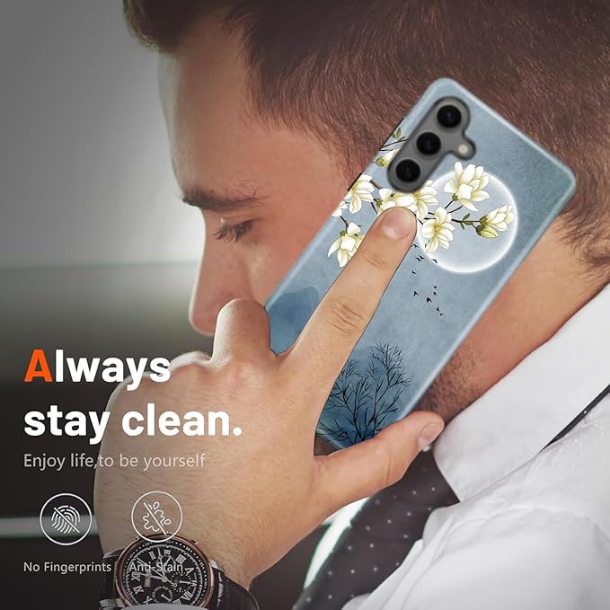 Compatible for Samsung Galaxy A37 5G Case, Dual Layer Heavy Duty 2 in 1 Shockproof Protective Phone Case,Magnolia Flowers Mountain and Birds