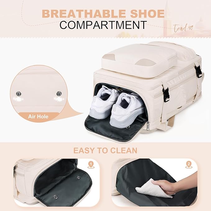 Maelstrom Travel Backpack for Women Men,25L Laptop Backpack Fits 15.6-Inch Laptop,Waterproof Carry On Backpack for Airplanes with Detachable Crossbody Bag & Shoe Compartment (Beige, Medium)