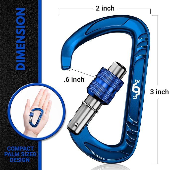 Rhino Produxs 12kN (2697 lbs) Heavy Duty Carabiner Clips, for Securing Pets, Outdoor, Camping, Hiking, Hammock, Dog Leash Harness, Keychains