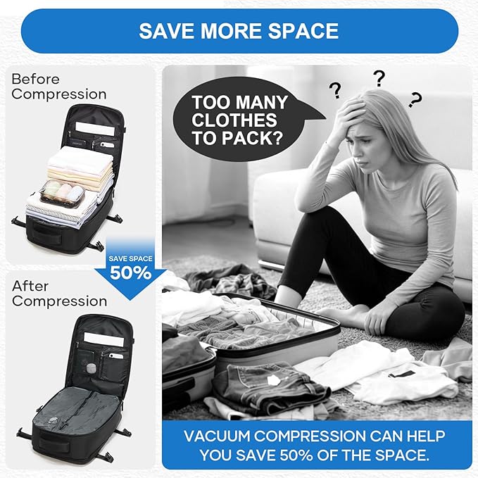 coowoz Vacuum Travel Backpack With Pump For Women Men Airline Approved,Carry On Backpack,Large Hiking Laptop Backpacks Waterproof Outdoor Sports Rucksack Casual Daypack Backpacks