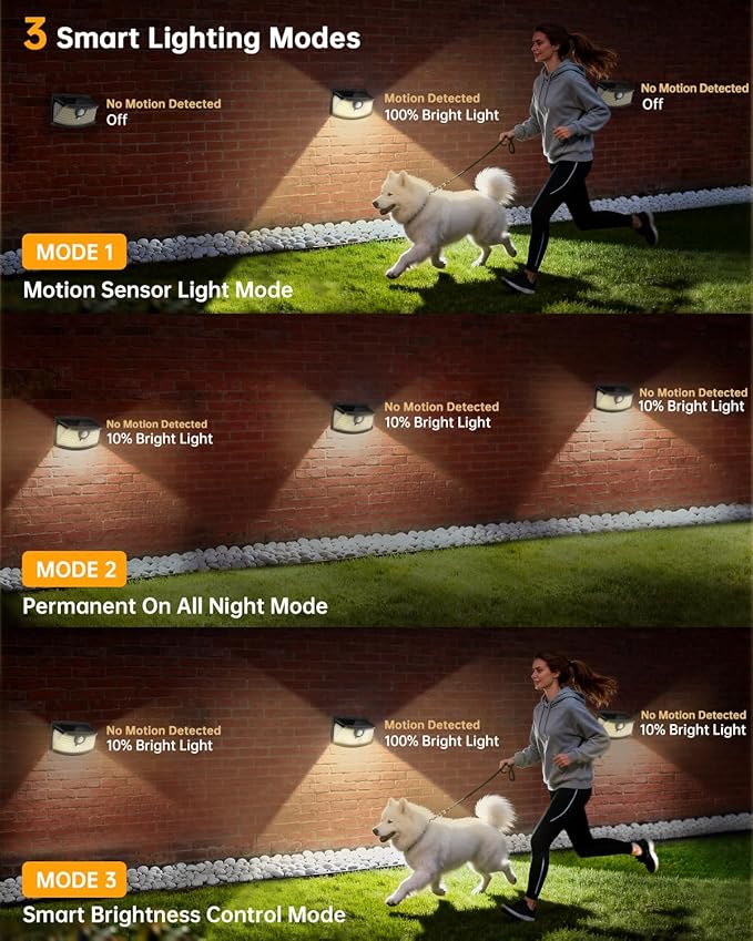 Aootek New Solar Motion Sensor Lights 120 LEDs with Lights Reflector,270° Wide Angle, IP65 Waterproof, Step Lights for Front Door, Yard, Garage, Deck (Black, Warm White, 6-Pack)
