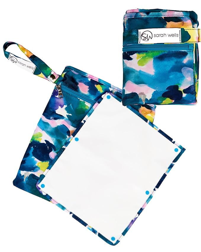 Sarah Wells Pumparoo Wet Dry Bag for Breast Pump Parts – Compact Organizer with Waterproof Pocket, Staging Mat & Fridge Hack – Machine Washable Pumping Accessory (Aquarelle)