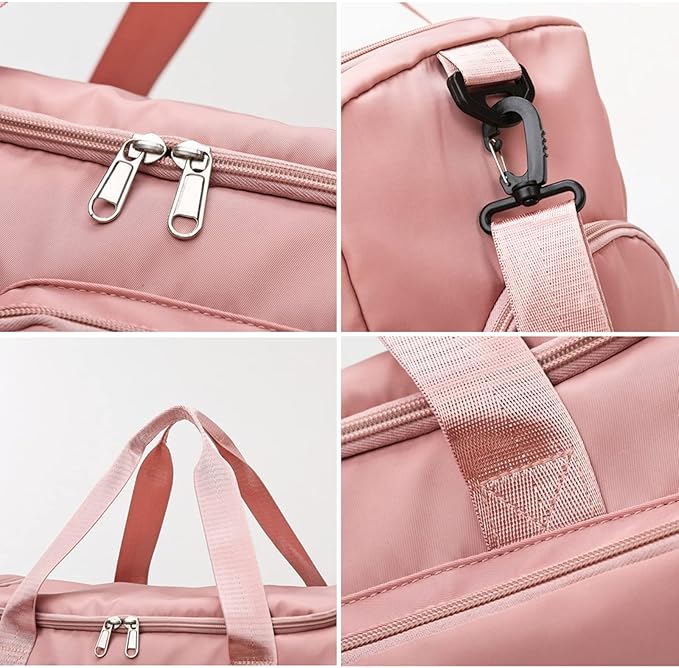 Suruid Travel Yoga Duffel Bag with Shoes Compartment Sports Gym Handbag with Dry Wet Separated Pocket for Training Men and Women, Overnight /Weekender Bag - Pink