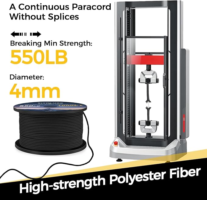 Paracord 550, 4mm, 7 Triple Strands Utility Rope, Parachute Cord for Survival Gear, Camping, Hiking, and DIY Bracelets, Keychains,Accessories, Type III