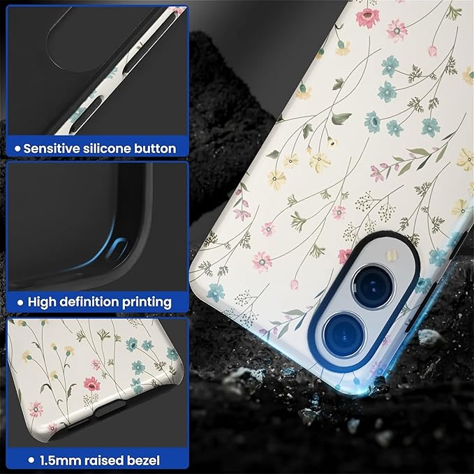 for Samsung Galaxy S25 Edge Case,HL2 Beige Flower Branch Hybrid 2 Layer Hard Shell Silicone Protective Pattern Design Case