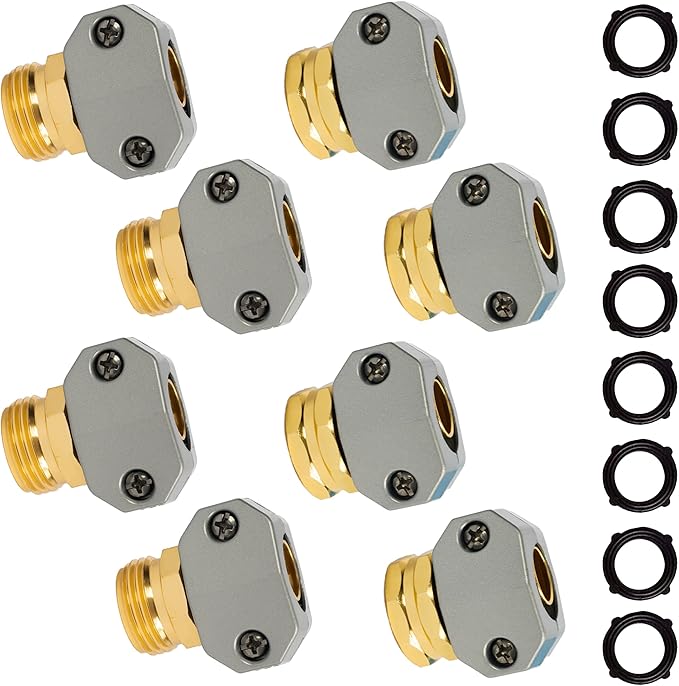 Hourleey Garden Hose Repair Kit, 4 Sets Aluminum Alloy Garden Hose End Mender, Male and Female Water Hose Repair Fittings, Fit 5/8" and 3/4" Garden Hose Connector, with 8 Extra Hose Washers