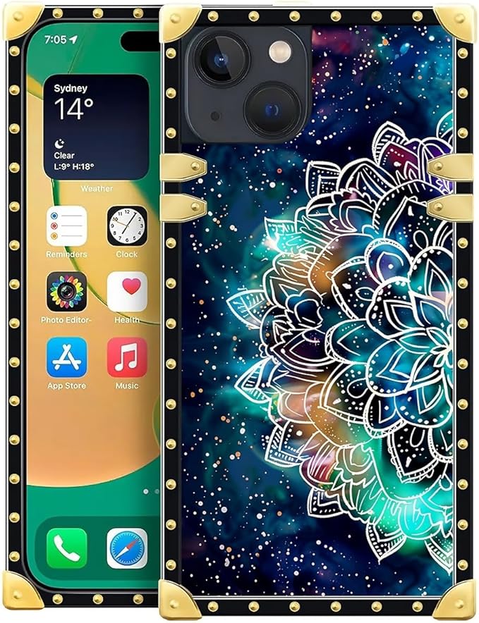 Compatible with iPhone 14 Case, Starry Sky Colourful Mandala Luxury Golden Decoration for Girl Women Soft TPU Shockproof Protective Hard PC Back for iPhone 14