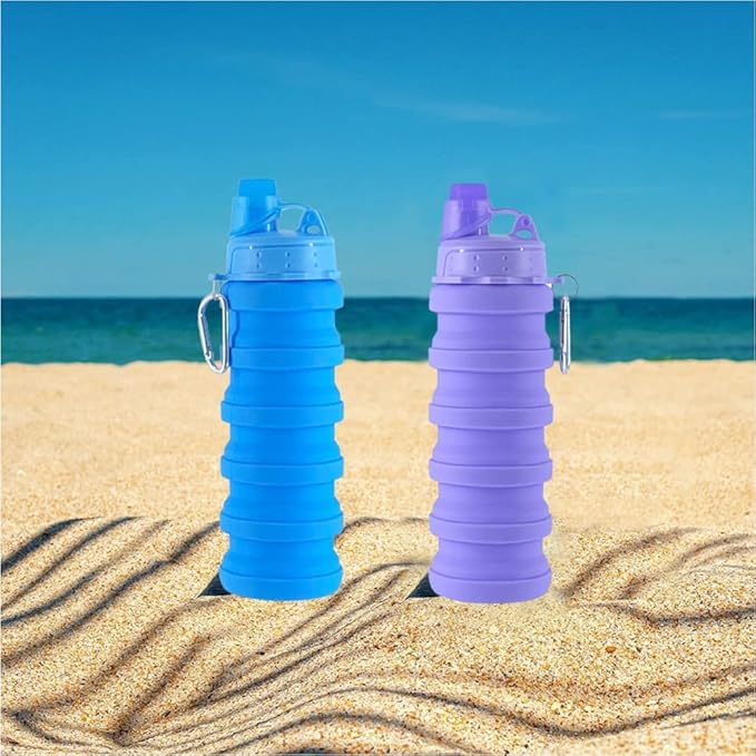 Collapsible Water Bottles 2 pack Travel Water Bottle 500ML. (Blue+Purple)