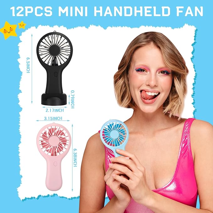 Woanger 12 Pcs Mini Handheld Fan Bulk 3 Speed USB Electric Battery Operated Small Portable Pocket Fan with Data Cable and Mounting Base Quiet Summer Gift for Wedding Camping Travel(Elegant Colors)