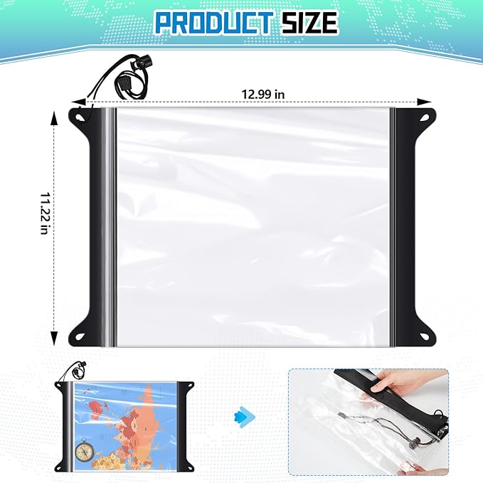Waterproof Map Case TPU Guide Map Case Holder with Clear Window 13 x 11 Inch Waterproof Bag Pouch Marine Dry Bags Outdoor Document Holder for Hiking Kayaking Marine Travel