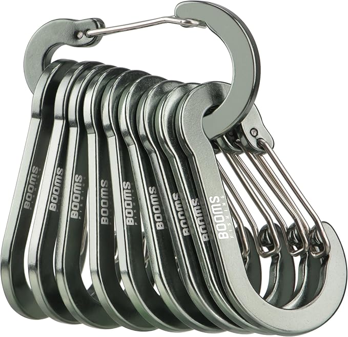 Booms Fishing CC5 Multi-Use Carabiner Clips, 10 Pack 2.3"/ 3.1" Caribeener Clips, Mini Keychain Caribeaner Clip, Aluminum D Ring Carabiners